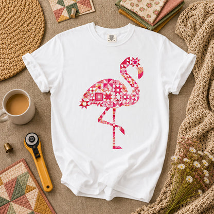 Flamingo Quilt Blocks Patchwork Pink T-Shirt - White