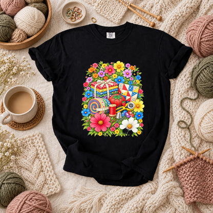 Floral Fabric Bundle With Pincushion And Rotary Cutter T-Shirt - Black