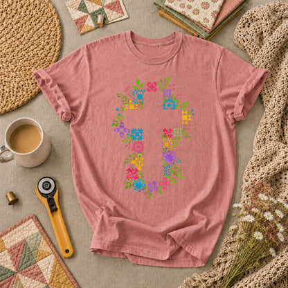 Floral Quilt Block Cross Faith T-Shirt - Heather Mauve