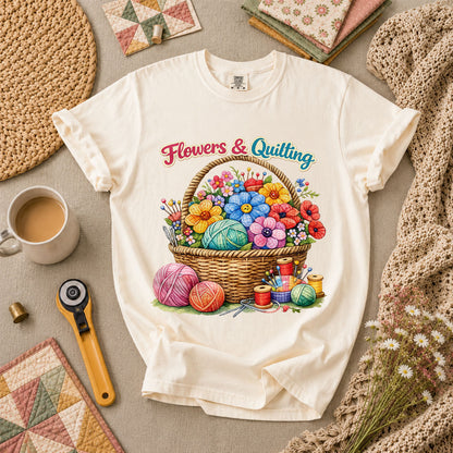 Flowers And Quilting Basket Wildflowers T-Shirt - Ivory