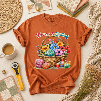Flowers And Quilting Basket Wildflowers T-Shirt - Yam