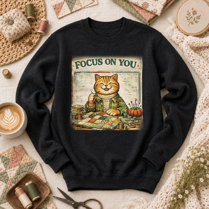 Focus On You Vintage Cat Sewing Long Sleeve - Black