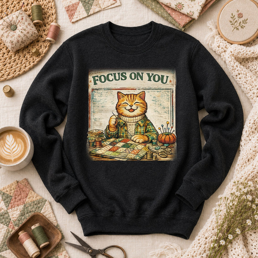 Focus On You Vintage Cat Sewing Long Sleeve - Black