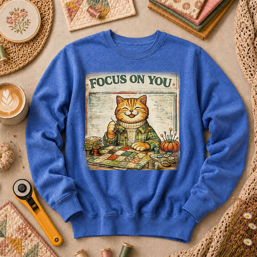 Focus On You Vintage Cat Sewing Long Sleeve - Heather True Royal
