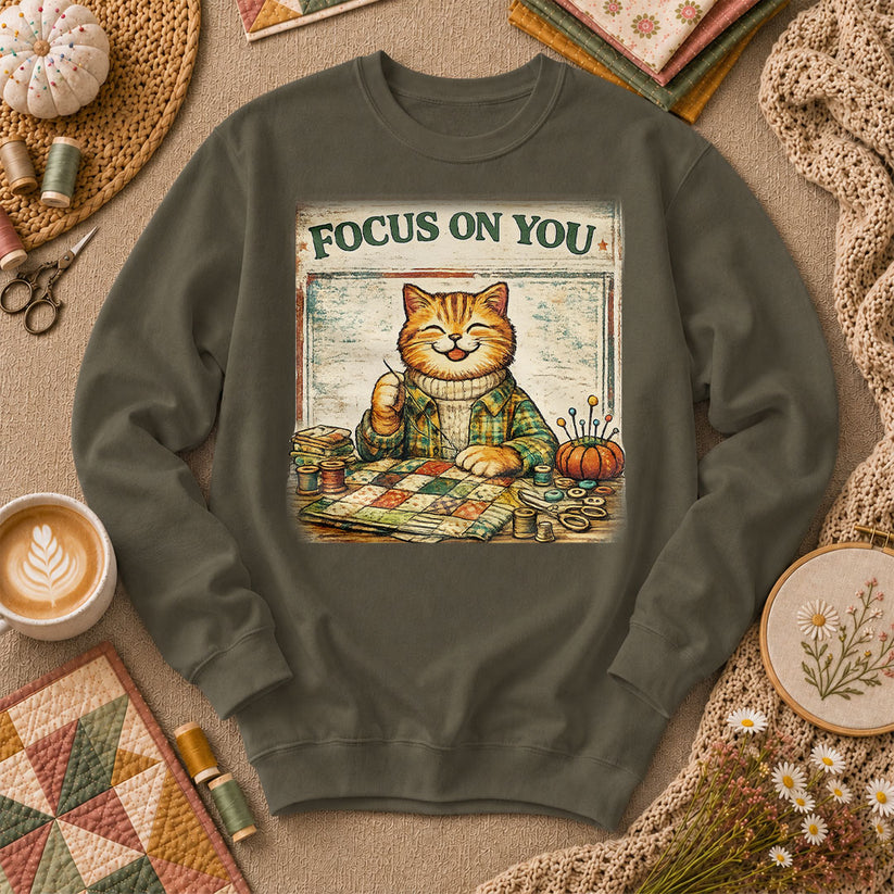 Focus On You Vintage Cat Sewing Long Sleeve - Military Green