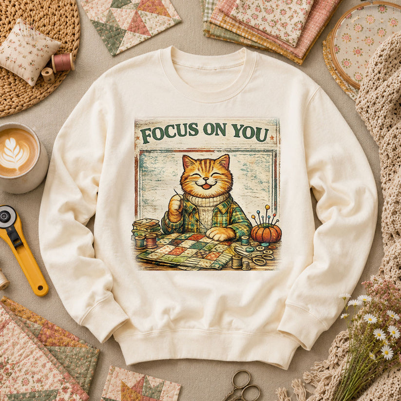 Focus On You Vintage Cat Sewing Long Sleeve - Natural