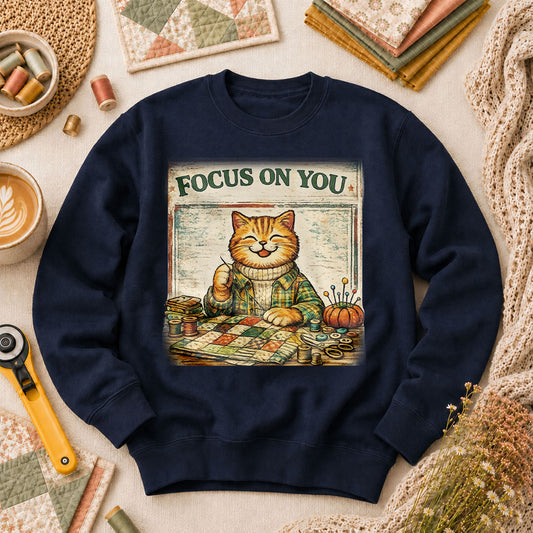 Focus On You Vintage Cat Sewing Long Sleeve - Navy
