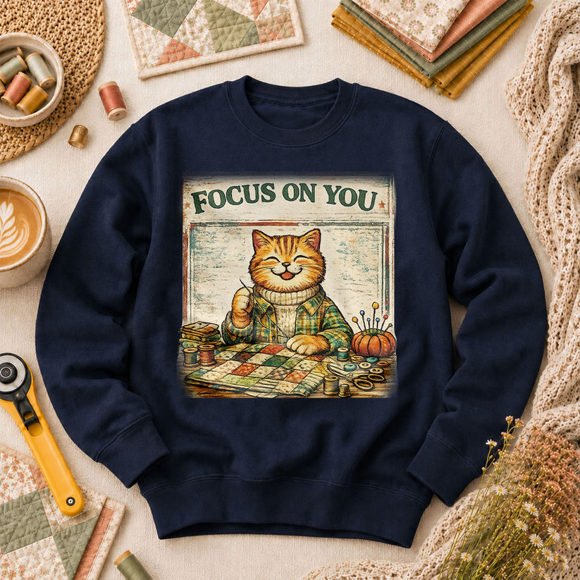 Focus On You Vintage Cat Sewing Long Sleeve - Navy