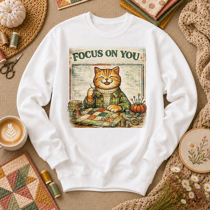 Focus On You Vintage Cat Sewing Long Sleeve - White