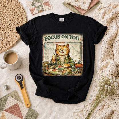 Focus On You Vintage Cat Sewing T-Shirt - Black