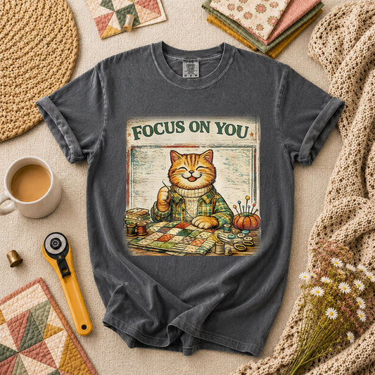 Focus On You Vintage Cat Sewing T-Shirt - Grey