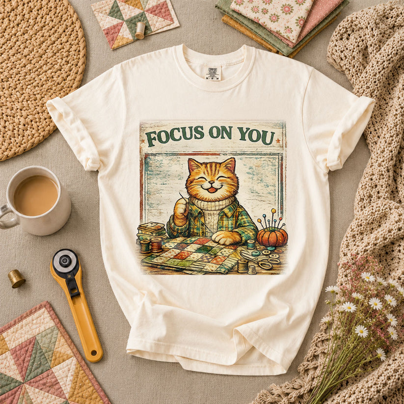Focus On You Vintage Cat Sewing T-Shirt - Ivory