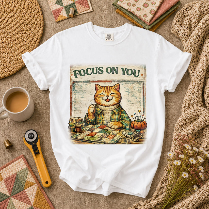Focus On You Vintage Cat Sewing T-Shirt - White