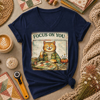 Focus On You Vintage Cat Sewing Women's V-Neck - Navy