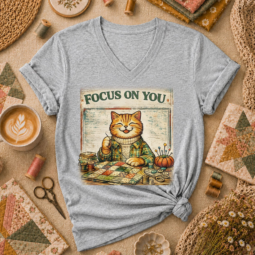 Focus On You Vintage Cat Sewing Women's V-Neck - Sport Grey