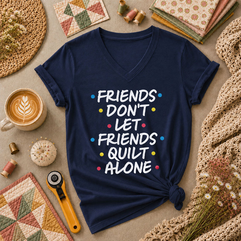 Friends Dont Let Friends Quilt Alone Funny Quote Women's V-Neck - Navy