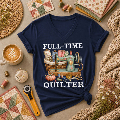 Full Time Quilter Women's V-Neck - Navy