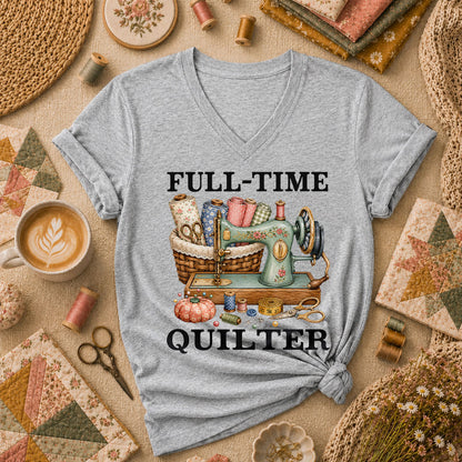 Full Time Quilter Women's V-Neck - Sport Grey