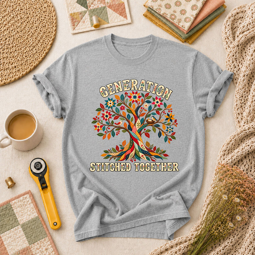Generation Stitched Together Family Tree T-Shirt - Athletic Heather