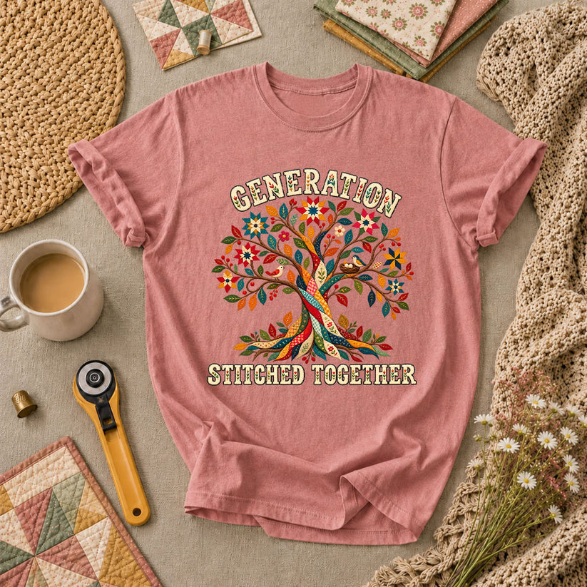 Generation Stitched Together Family Tree T-Shirt - Heather Mauve