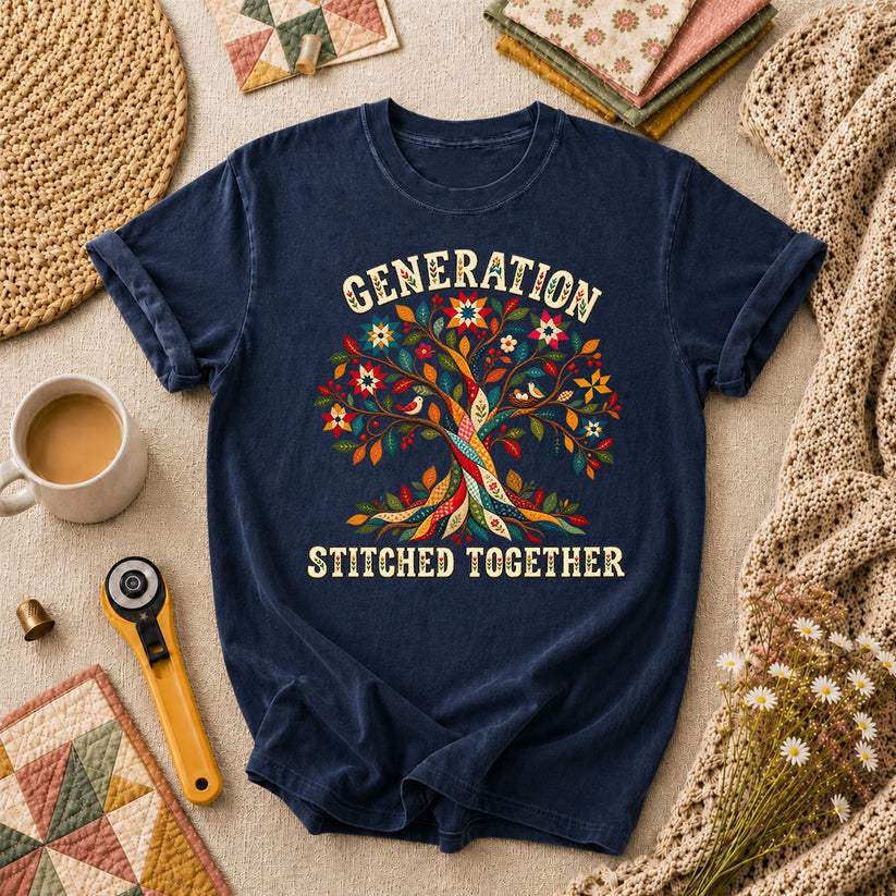 Generation Stitched Together Family Tree T-Shirt - Navy