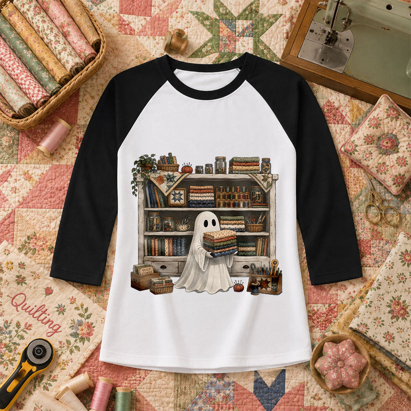 Ghost In The Quilt Shop Halloween Raglan Sleeve - Black