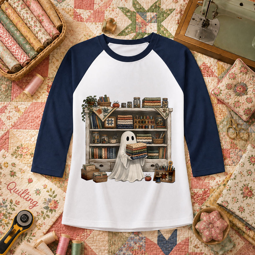 Ghost In The Quilt Shop Halloween Raglan Sleeve - Navy