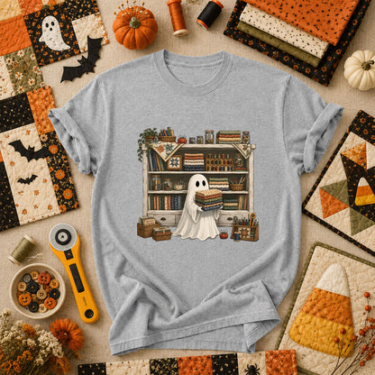 Ghost In The Quilt Shop Halloween T-Shirt - Athletic Heather
