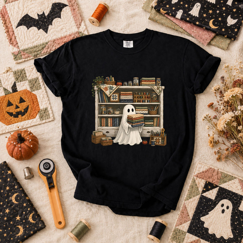 Ghost In The Quilt Shop Halloween T-Shirt - Black
