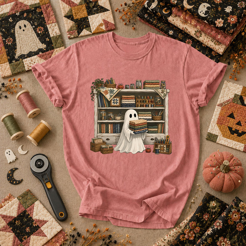 Ghost In The Quilt Shop Halloween T-Shirt - Heather Mauve