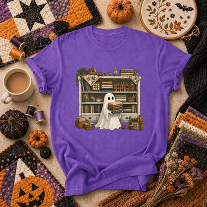 Ghost In The Quilt Shop Halloween T-Shirt - Heather Team Purple