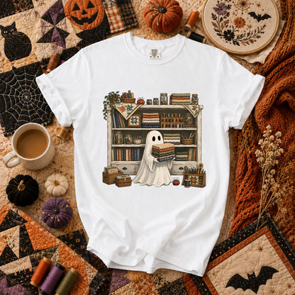 Ghost In The Quilt Shop Halloween T-Shirt - White