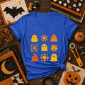 Ghost Quilt Block Grid Halloween Women's V-Neck