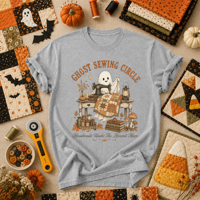Ghost Sewing Circle Handmade Under The Harvest Moon T-Shirt - Athletic Heather