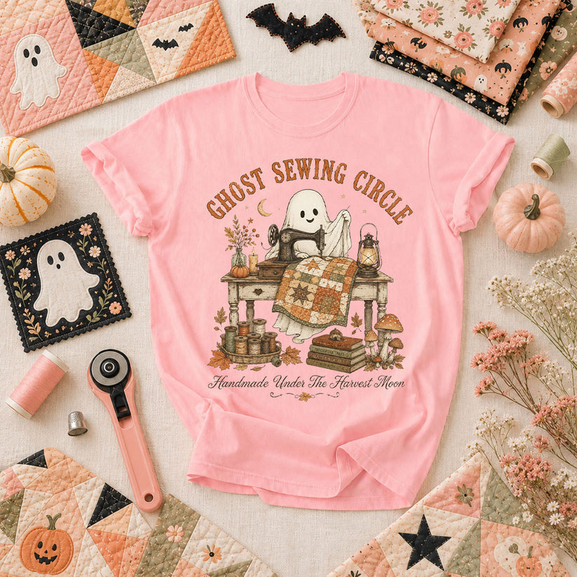 Ghost Sewing Circle Handmade Under The Harvest Moon T-Shirt - Pink