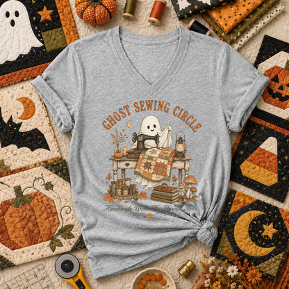 Ghost Sewing Circle Handmade Under The Harvest Moon Women's V-Neck - Athletic Heather
