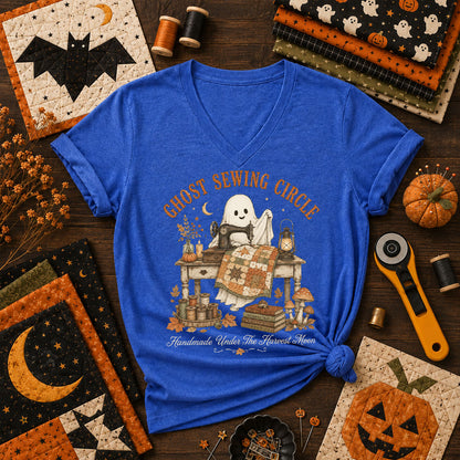 Ghost Sewing Circle Handmade Under The Harvest Moon Women's V-Neck - Heather True Royal