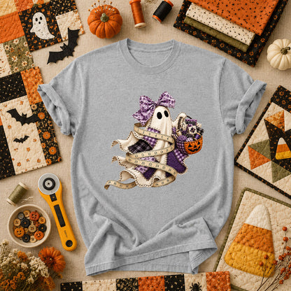 Ghost Wrapped In Measuring Tape With Pumpkin T-Shirt - Athletic Heather