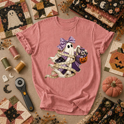 Ghost Wrapped In Measuring Tape With Pumpkin T-Shirt - Heather Mauve