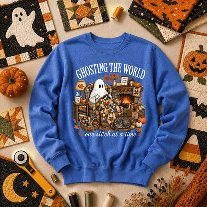 Ghosting The World One Stitch At A Time Long Sleeve - Heather True Royal