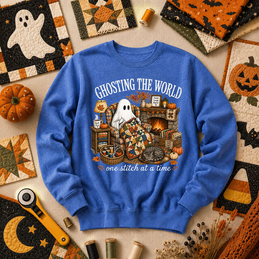 Ghosting The World One Stitch At A Time Long Sleeve - Heather True Royal
