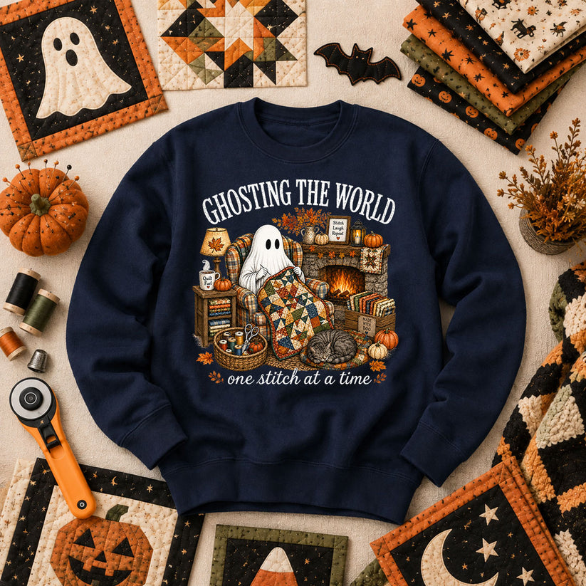 Ghosting The World One Stitch At A Time Long Sleeve - Navy