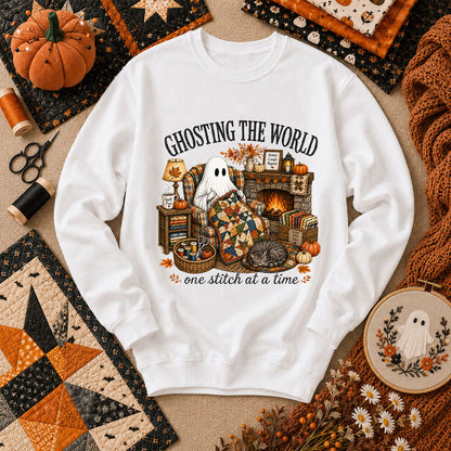 Ghosting The World One Stitch At A Time Long Sleeve - White