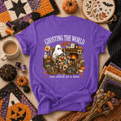 Ghosting The World One Stitch At A Time T-Shirt - Heather Team Purple