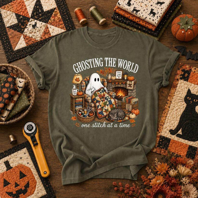Ghosting The World One Stitch At A Time T-Shirt - Military Green