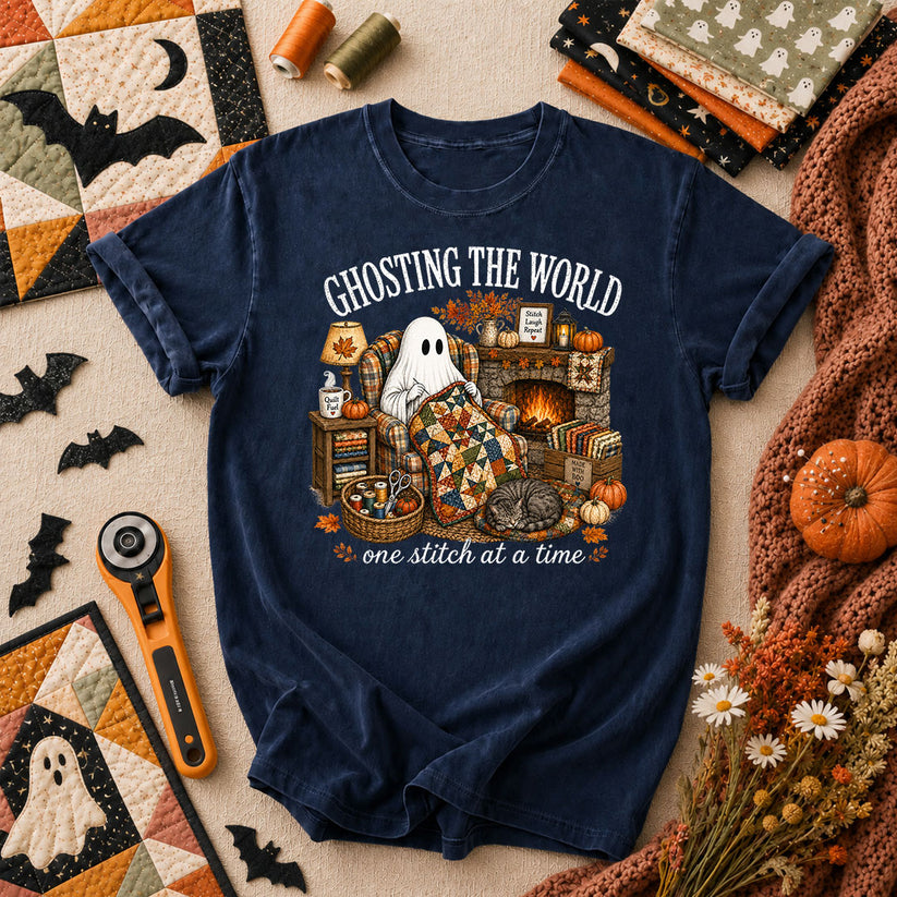 Ghosting The World One Stitch At A Time T-Shirt - Navy
