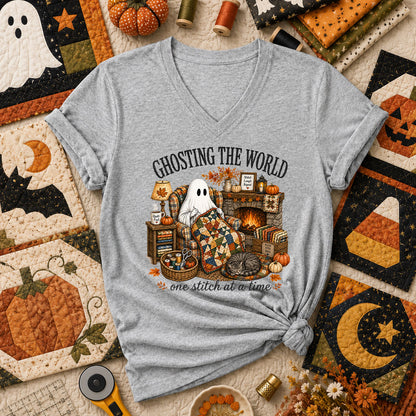 Ghosting The World One Stitch At A Time Women's V-Neck - Athletic Heather