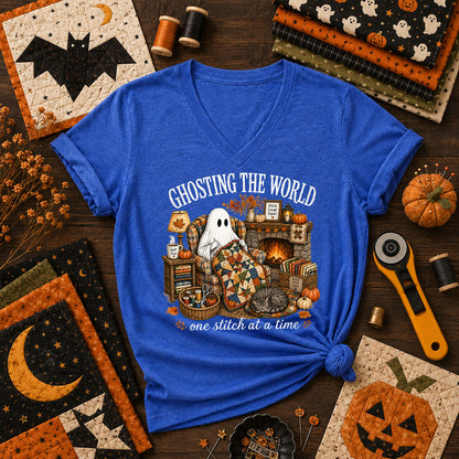 Ghosting The World One Stitch At A Time Women's V-Neck - Heather True Royal