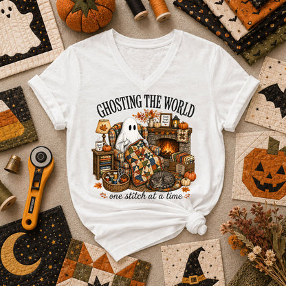 Ghosting The World One Stitch At A Time Women's V-Neck - White