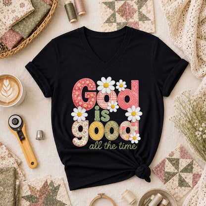 God Is Good All The Time Women's V-Neck - Black